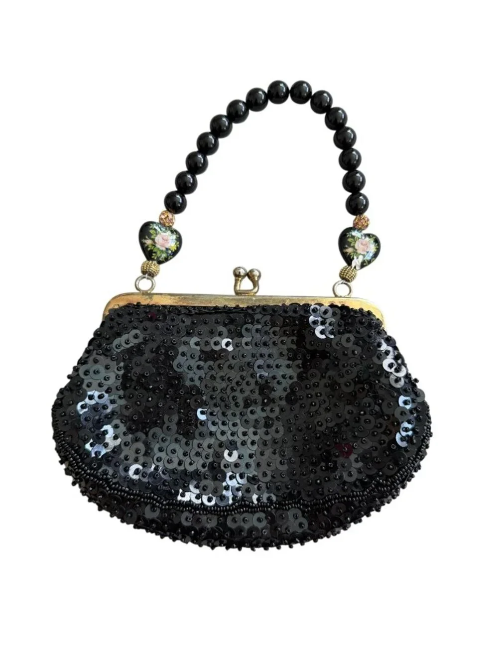 LILY SCOTT Vintage Black Beaded Cocktail Bag Clutch